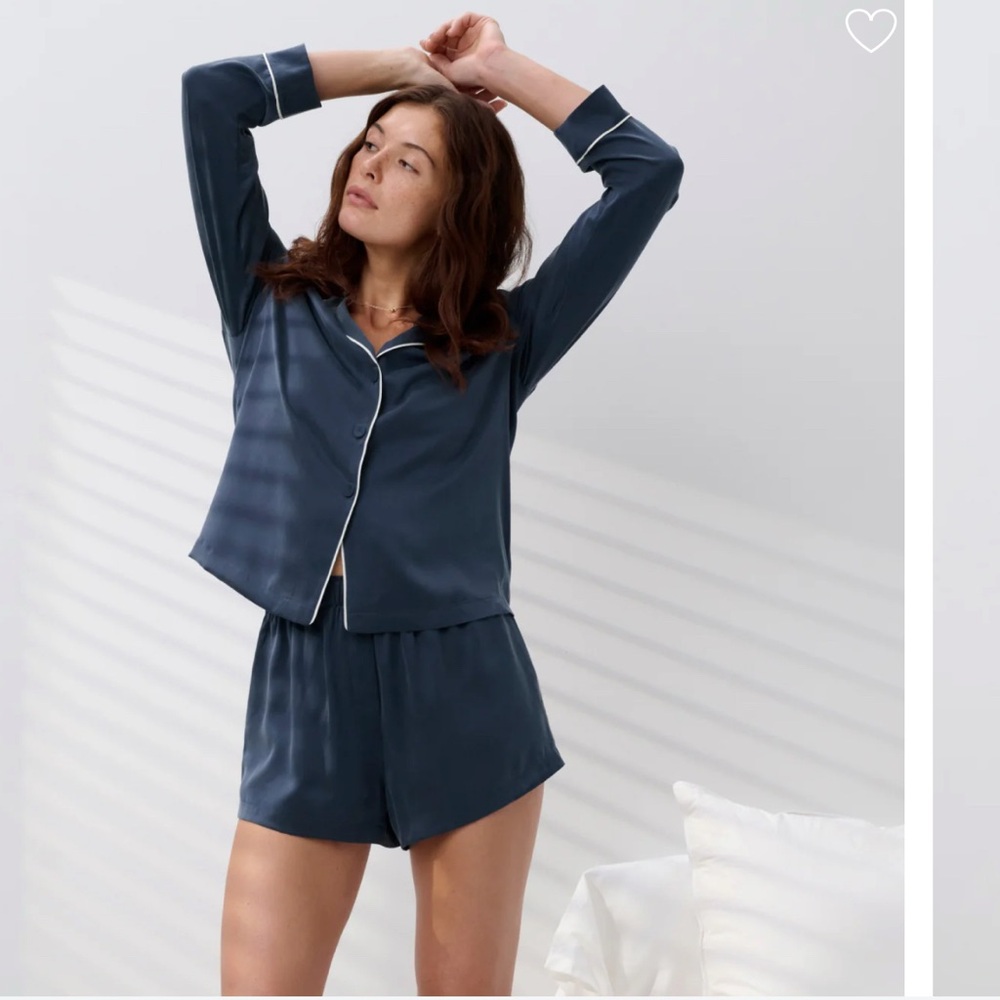 Lunya washable silk piped button up long sleeve